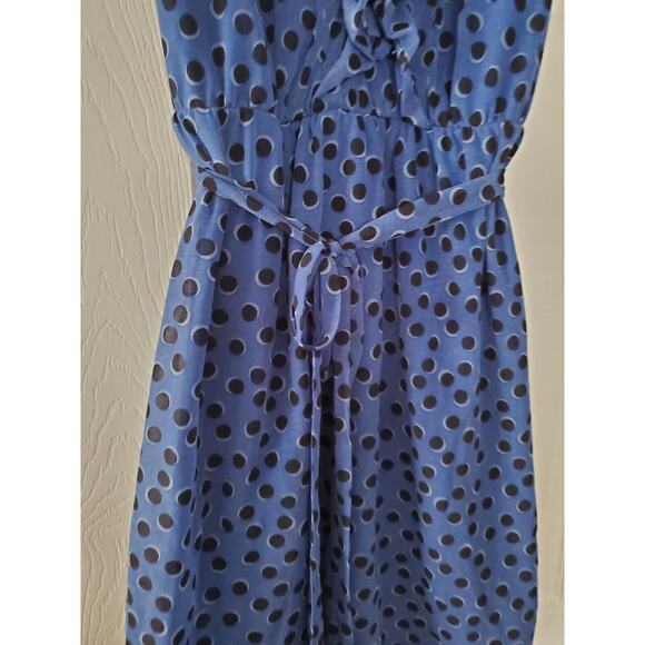 ELLE size medium‎ blue & black ruffled and polka dotted sleeveless dress - Picture 4 of 7